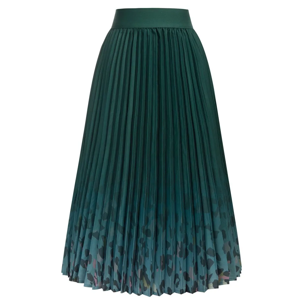 

Kate Kasin Women Gradient Color Pleating Swing Skirt Elastic Waist Pleated A-Line Gather Pleated Skirt