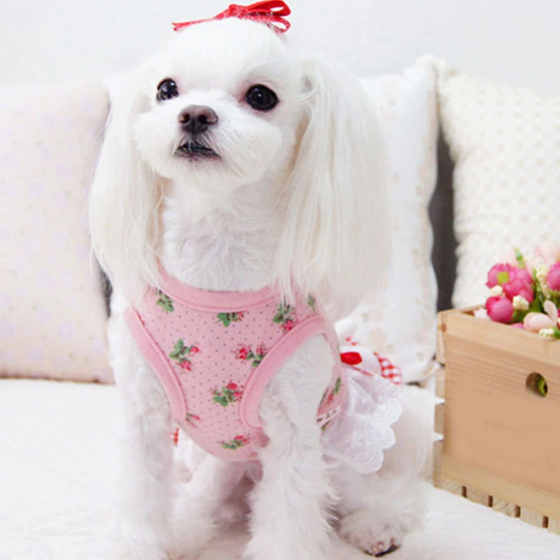 

XS-XL Pet Dog Princess Dress Rose Plaid Skirts Cat Puppy Skirt Spring Summer Clothes Pet Pink White Princess Style Skirts