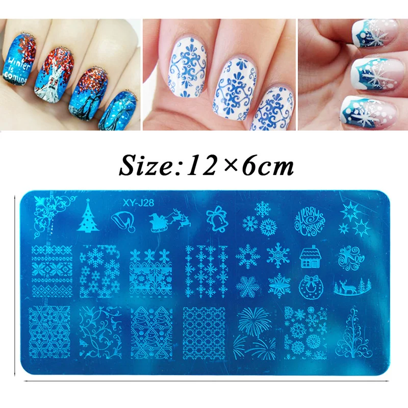

Nail Art Plate Ins Popular Snowflake Christmas Series Diy Blue Film Christmas Printing Template Nail Art Stainless Steel Set