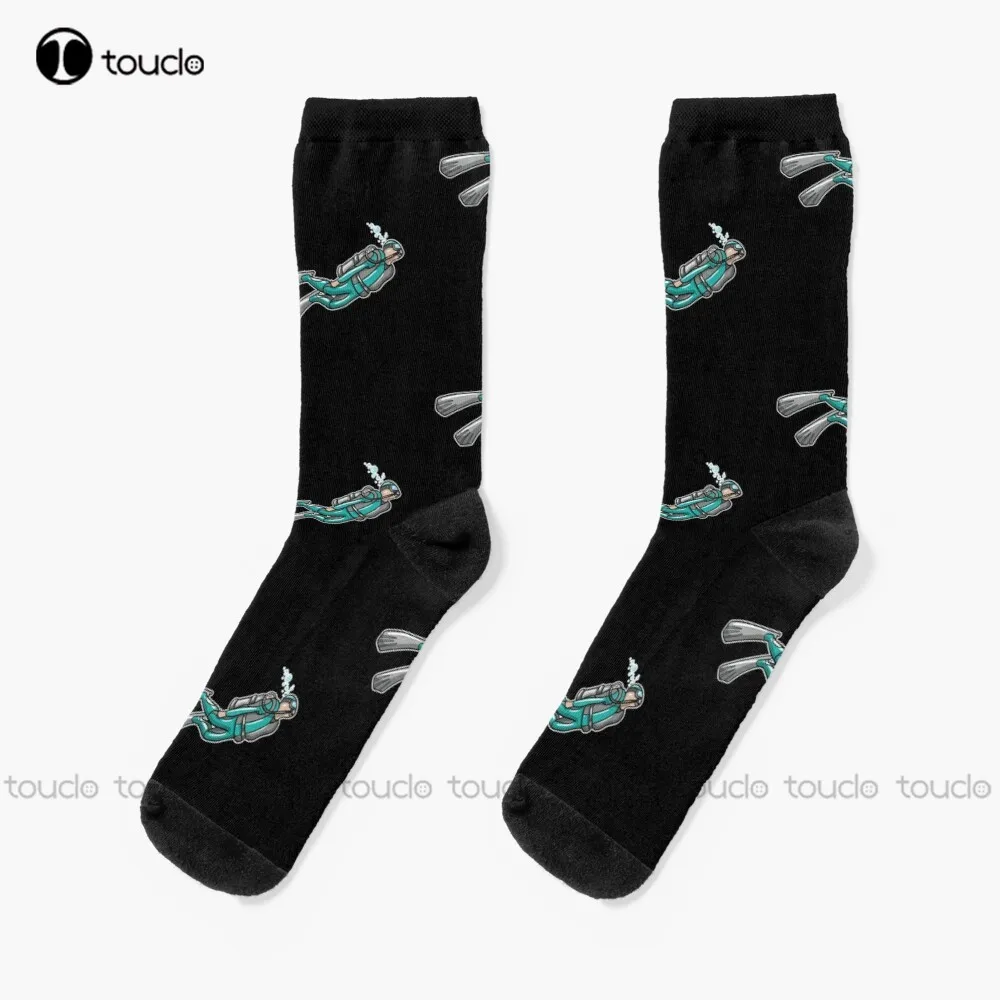 Scuba Diver Illustration Socks Long Black Socks Personalized Custom Unisex Adult Teen Youth Socks 360° Digital Print Fashion New