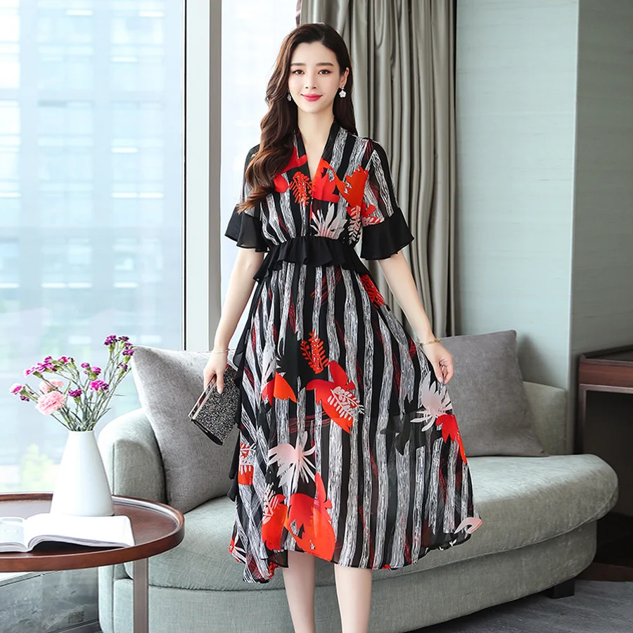 Летние винтажные сандалии с 3XL размера плюс принтом облегающее Пляжное платье 2021