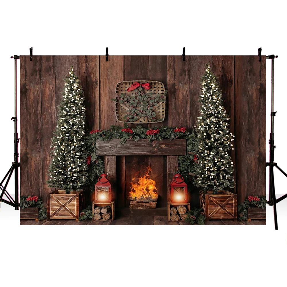 

Photography background EasyLIFE colorful Christmas decoration tree photography retro vintage wood wall stove Christmas photograp