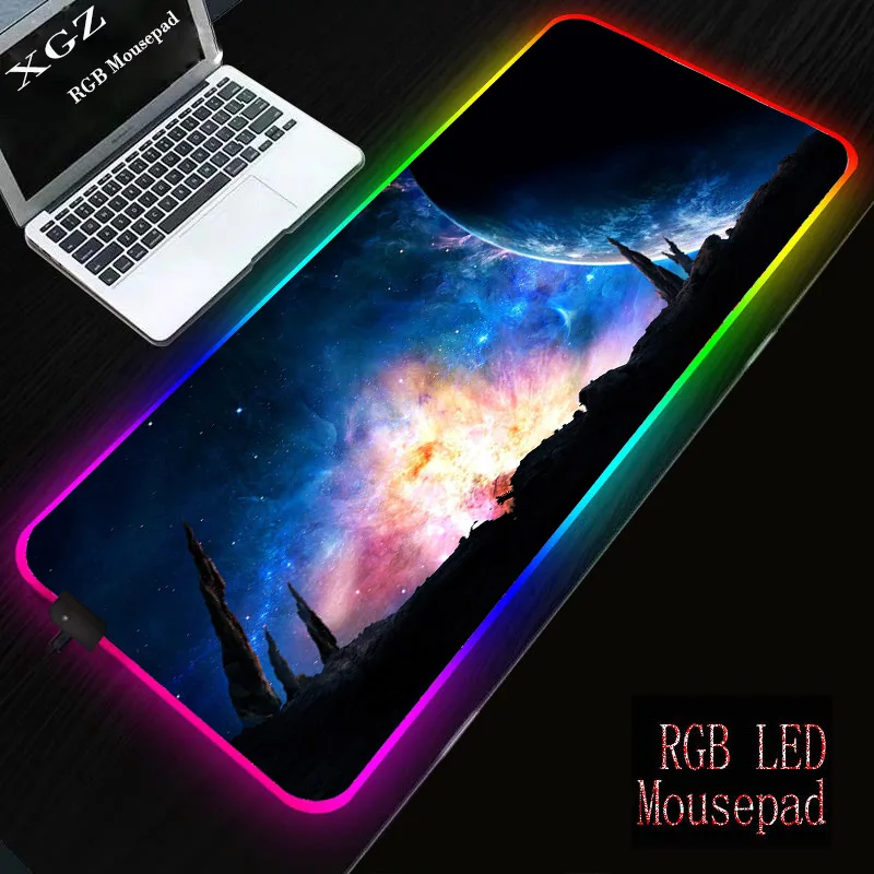 

XGZ Space Night Scene RGB Gaming Mouse Pad Rubber Gamer Large Computer Mausepad Led Backlight XXL Surface Keyboard Desk Mat