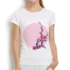 Футболка женская, летняя, белая, с цветком сливы, с коротким рукавом