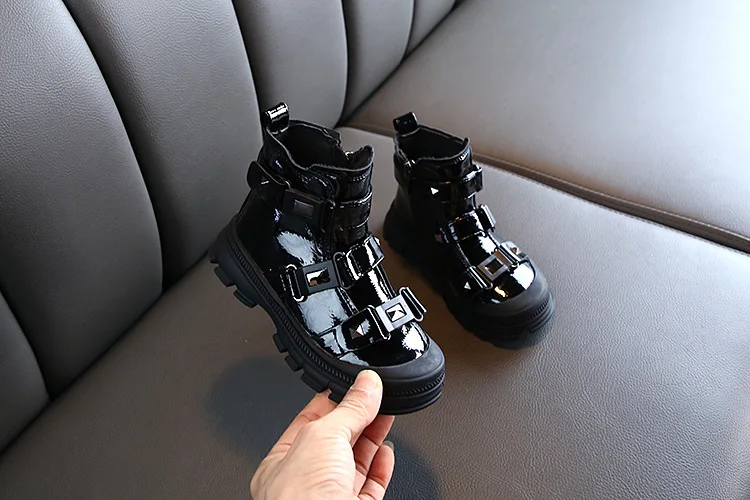 CCTWINS/детская обувь; коллекция года; модная Осенняя черная обувь для маленьких девочек; детские полуботинки; брендовые ботинки с шипами для мальчиков; FB1736
