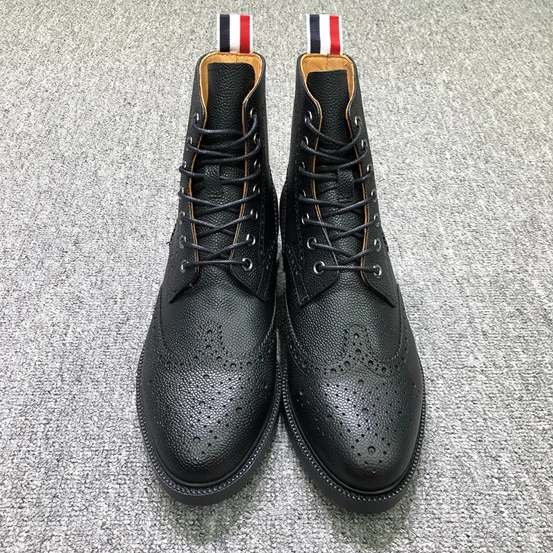 

TB THOM Shoes Fashion Brand Footwear Classic Broguing Black Pebble Grain Wingtip Boot Pebb Formal Business TB Leather Shoes