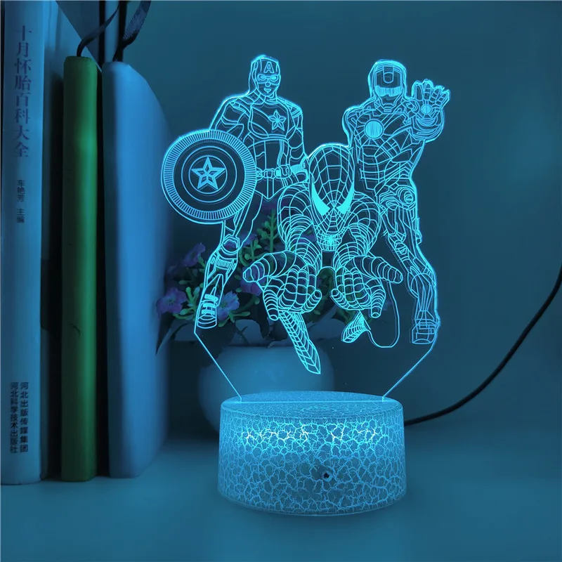 

Iron Man Spider Man Captain America Team Marvel Avengers Figure 3D LED Lamp Acrylic Table Night Light Christmas Birthday Gifts