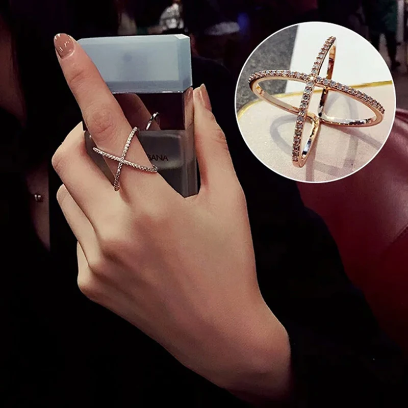 Uilz Роскошные AAA кубический цирконий микро паве оправа большое X образное кольцо