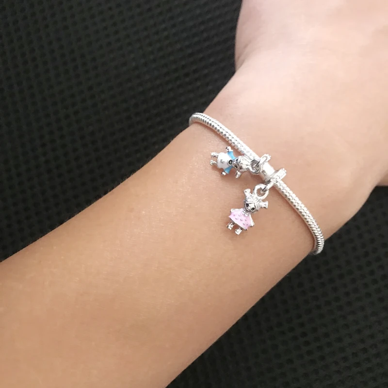 LMNZB Original Solid 925 Silver Bracelet with lovers Boy&Girl Charms 3MM Snake Bone Charm Bracelet For Women Gift Jewelry
