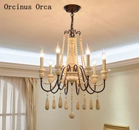 american retro white wooden bead chandelier living room dining room bedroom french garden led candle decoration chandelier