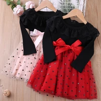 2022 spring cusual dress kids dresses for girls dots lace princess dress girl long sleeve party vestidos girls dress 1 6 year