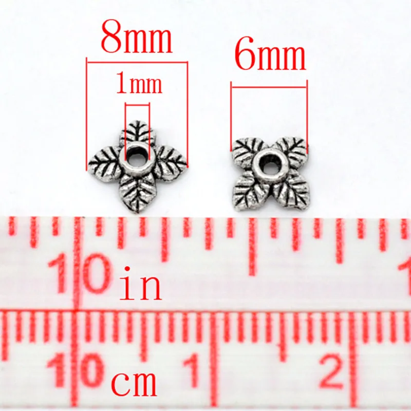 Бусины DoreenBeads из цинкового сплава 4 лепестка листья античное серебро для