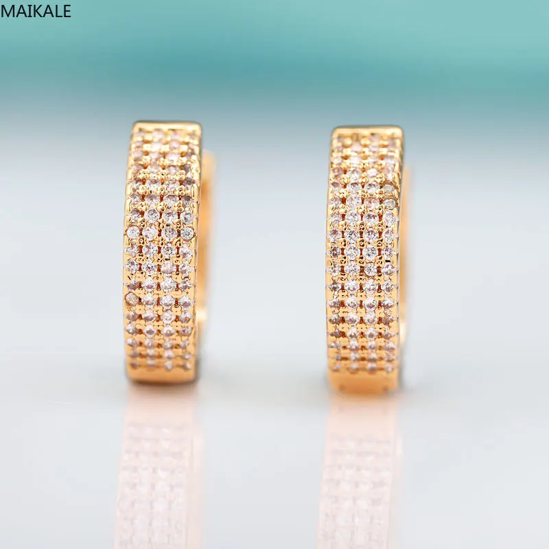 Женские четырехслойные серьги кольца MAIKALE из розового золота с фианитом для
