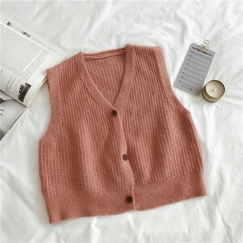 

Knitted Autumn Sleeveless Vest Women's Clothing Crop Top Loose V-neck Coats Ladies Jackets Korean Clothes New Fashion Brand