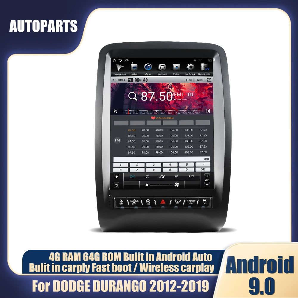 

KUKUZ CAR Radio For Dodge Durango 2012-2019 12.1" Tesla style Android 9.0 Car DVD Multimedia Player GPS Navigation Stereo IPS