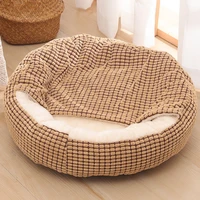 winter warm pet round bed kennel soft fleece thicken nest kennel cat dog semi enclosed sleeping bag puppy cozy nest bed sofa mat