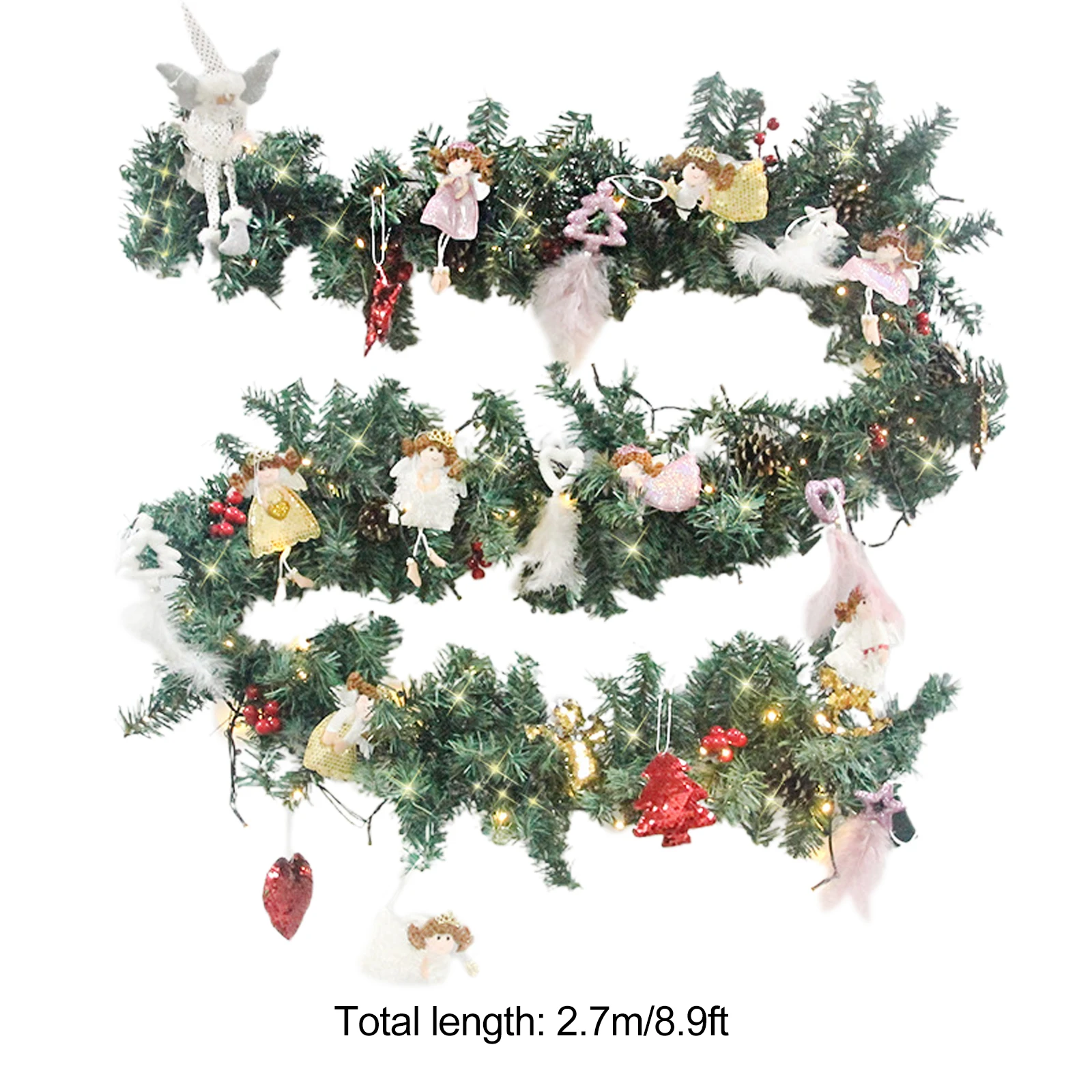 

Christmas Garland Green Decoration Plants And Flowers Lights 2.7m Stairs Home Berry Cones Indoor / Outdoor Simulation Rattan