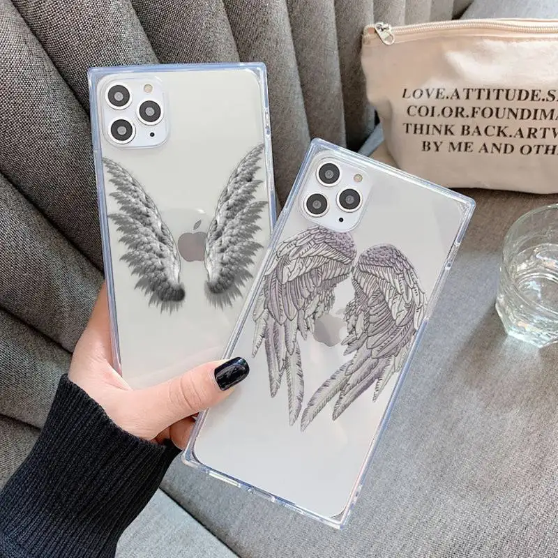 

Angel colourful wings feather Phone Case For iPhone 7 8 11 12 X XS XR MINI Pro Max Plus Clear Square Transparent