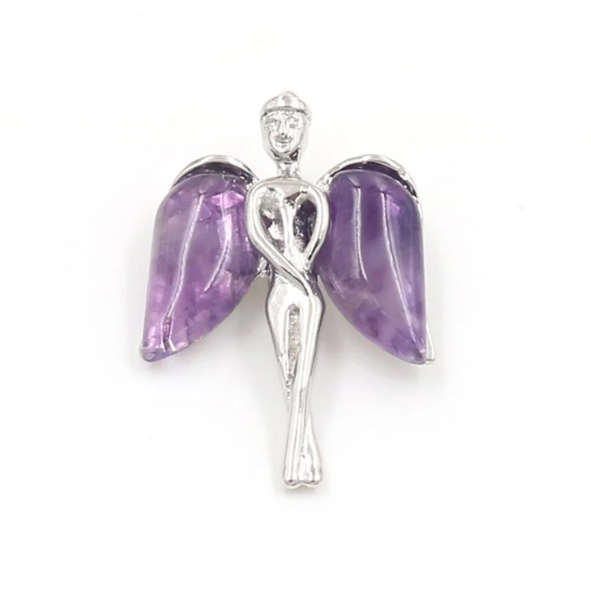 FYJS уникальное Серебро Прекрасный Ангел крыло много Цветной Кварцевый камень