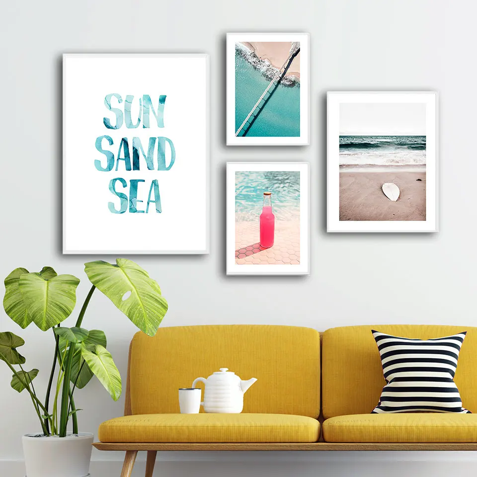 Праздник песчаный пляж скандинавский постер коктейль холст живопись доска для