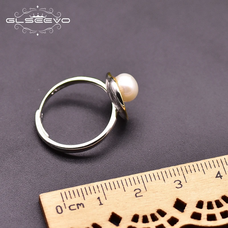 

GLSEEVO Original Design Natural Pearls Shell 925 Silver Rings For Girls Lovers Anniversary Gifts Women's Trendy Jewellery GR0262
