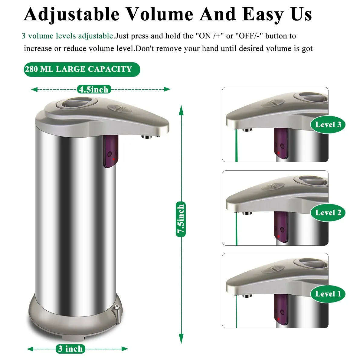 Автоматический дозатор жидкого мыла из нержавеющей стали настенный для ванной