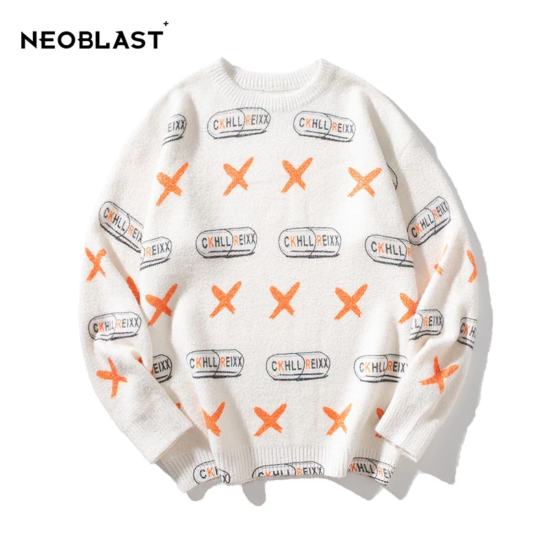 

Свитер оверсайз, пуловер с узором в виде креста, милая белая толстовка, прочная дизайнерская зимняя одежда для мужчин