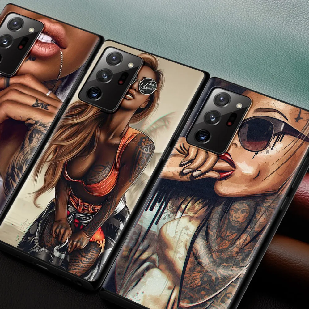 silicone case for samsung galaxy note 20 ultra 10 lite s21 plus s20 fe s10 a51 a50 black soft phone cover cool tattoo girl shell free global shipping