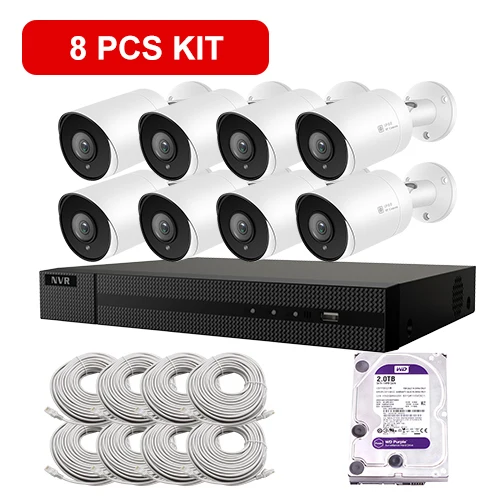 8 PCS KIT H.265 POE IP CCTV безопасности Системы 8CH 4 к NVR набор на открытом воздухе 4/6/8 шт. 5MP пуля PoE IP Камера ИК P2P комплект видеонаблюдения 2 ТБ HDD - Color: 8 PCS KIT