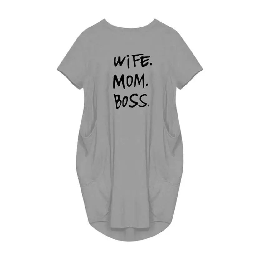 Черные платья для женщин Свободные мама с надписью Boss печати Платье Весна Щур