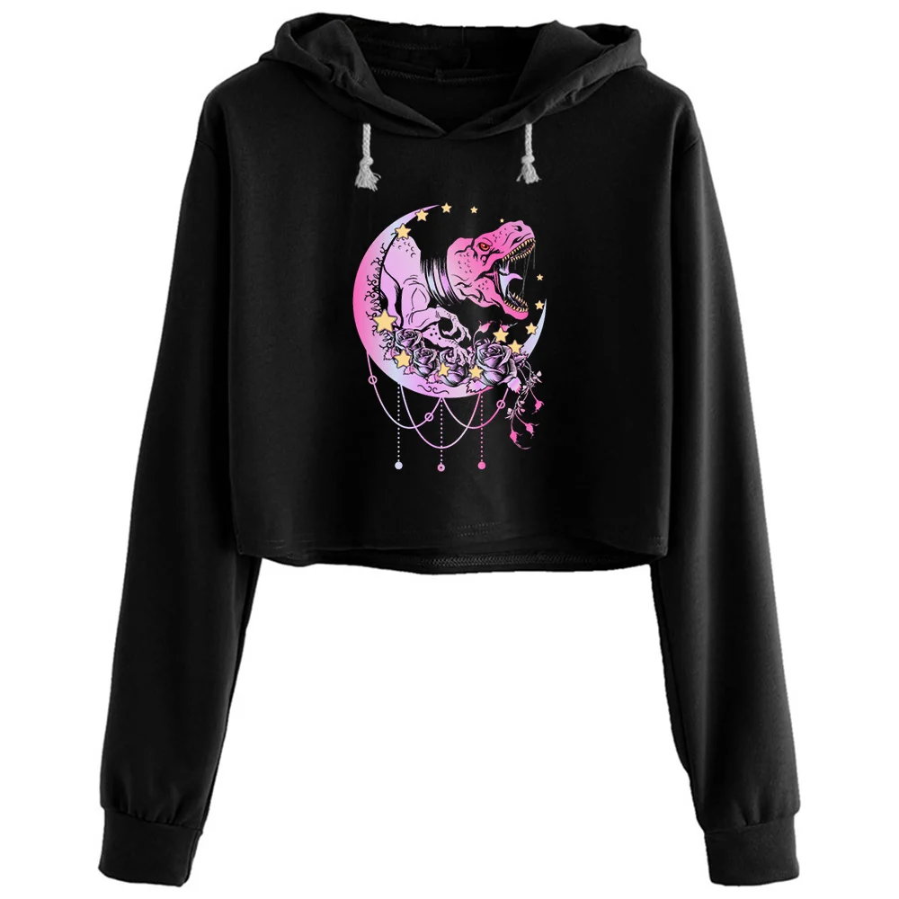 

Pastel Goth Trex Crescent Kawaii Aesthetic Crop Hoodies Women Anime Emo Aesthetic Kpop Pullover For Girls