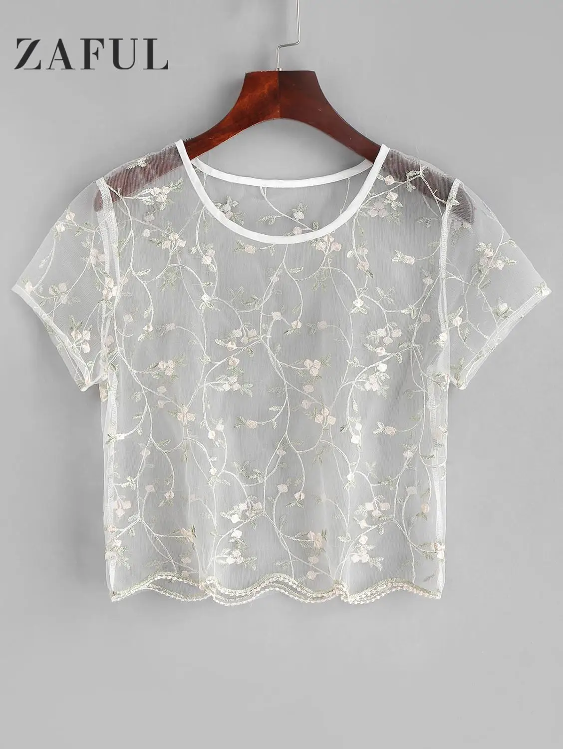 ZAFUL короткий топ из тюля с цветочной вышивкой|Футболки| |