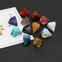 6pcs natural stone pyramid shape crystal gold sand white jade pendant for women necklace jewelry making diy gift size 13x20mm