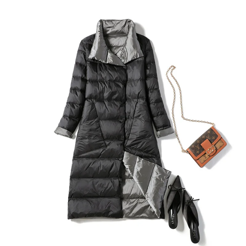 

Autumn and winter 2020 Korean version double-sided light and thin down jacket both women's medium and long knee