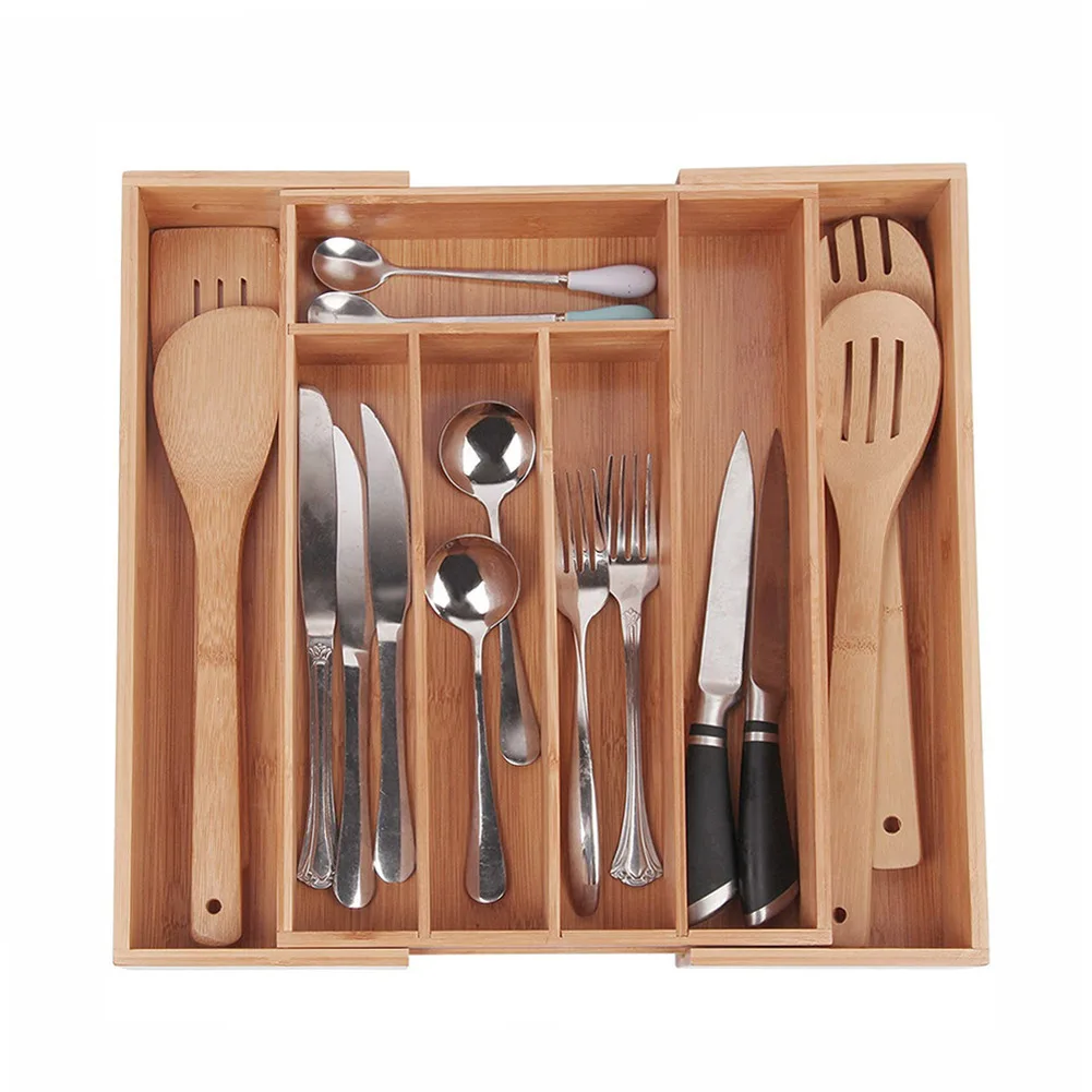 Выдвижные столовые приборы бамбуковый ящик деревянный Органайзер лоток