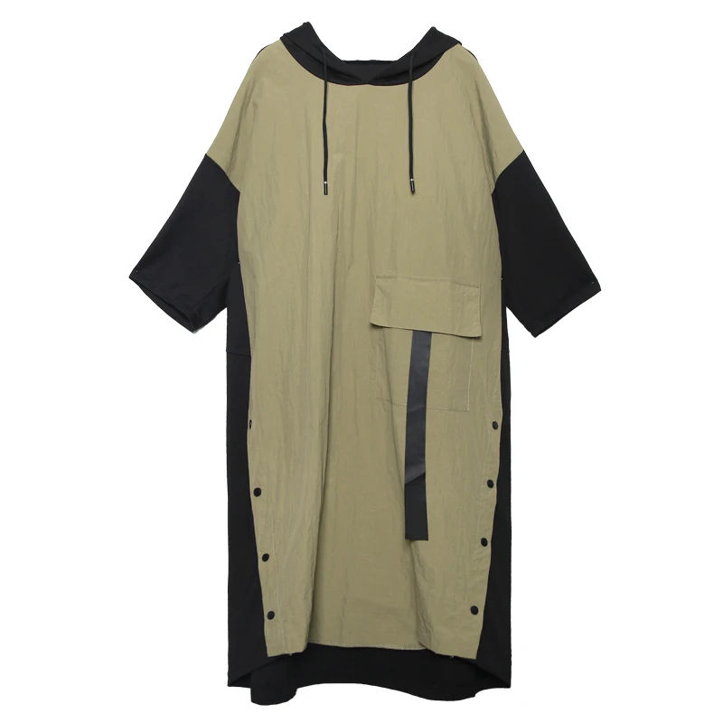 XITAO элегантное лоскутное платье с капюшоном и карманами женское свободное