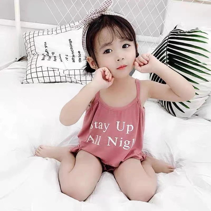 Пижамный костюм для девочек рубашка без рукавов хлопковая одежда трусики с
