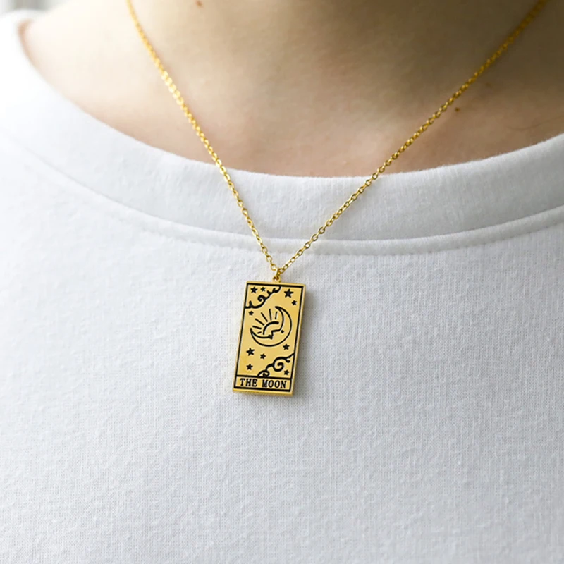 

Tarot Divination Pendant Necklace For Women Men Gold Square Moon Sun Female Necklace Goth Trendy Birthday Jewelry Gift 2021 BFF