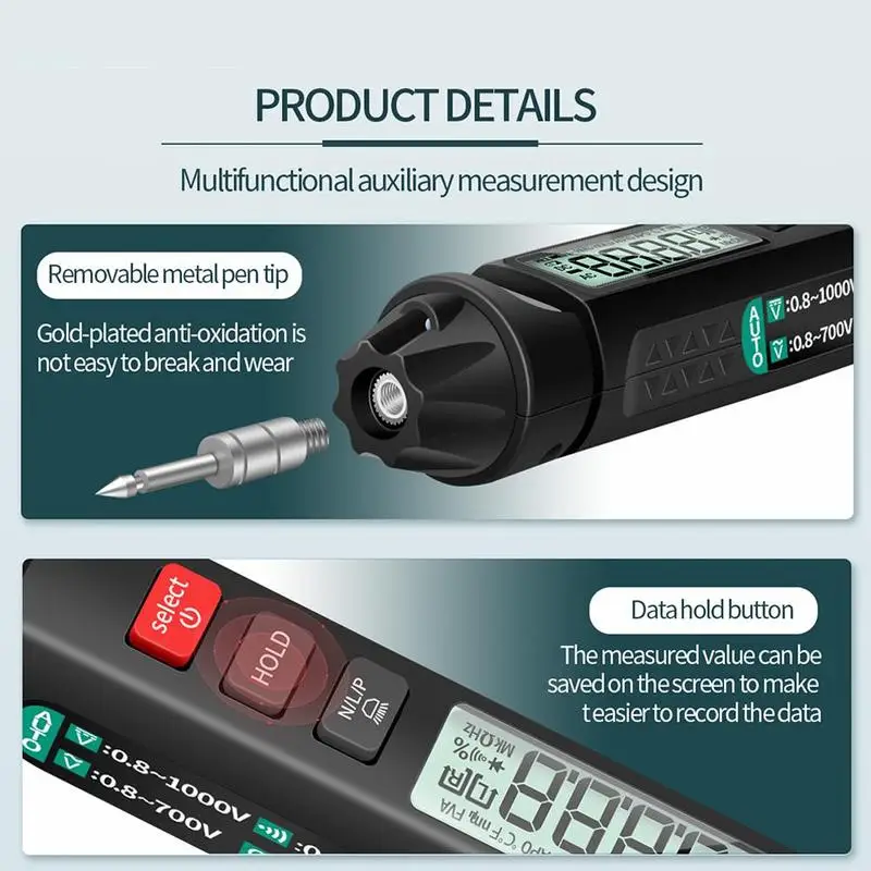 

Aneng A3007 LCD Digital Multimeter Pen Type Intelligent Contact AC Voltage Non Diode DC Tools Counts Resistance 6000 Tester Z4I4