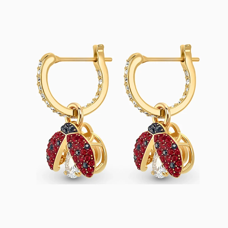

Fashion SWA New Ladybug Pierced Earrings Gold Cute Red Love Bird Decoration Crystal Female Wild Romantic Jewelry Gift