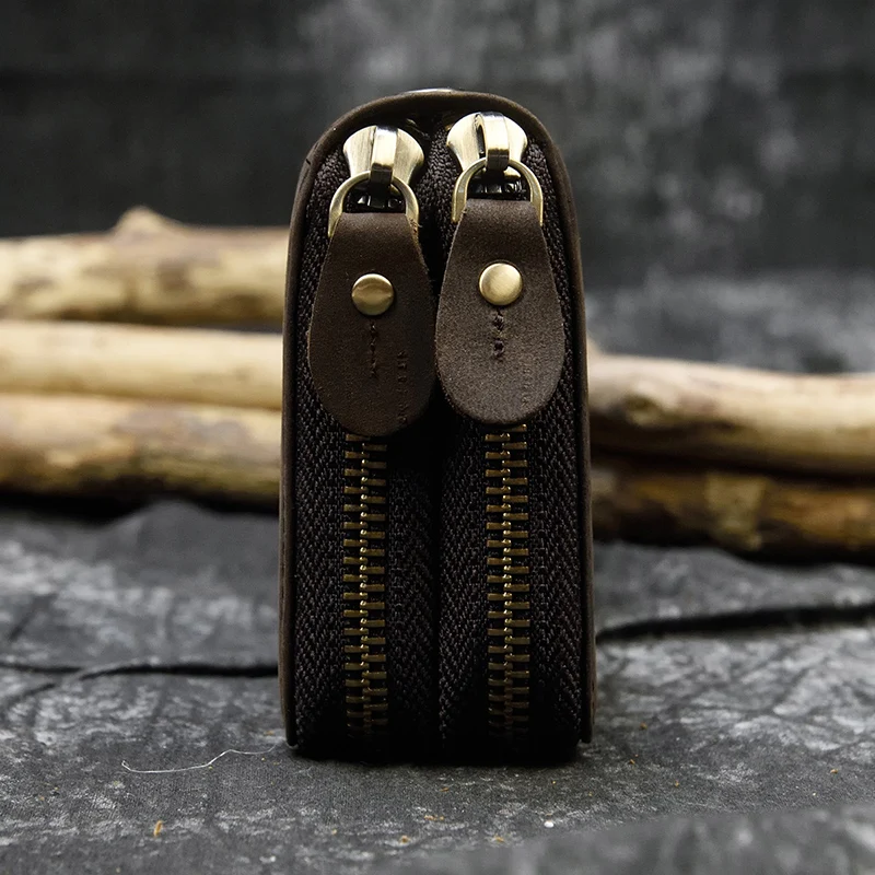 Мужские кошельки с двойной молнией длинный клатч из натуральной кожи кошелек для