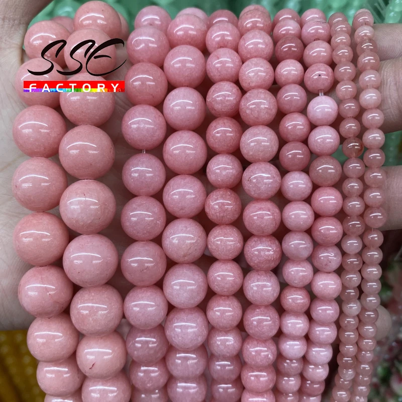 

Natural Pink Chalcedony Round Loose Spacer Stone Beads For Jewelry Making DIY Bracelet Accessories 4 6 8 10 12 14mm 15 Inches