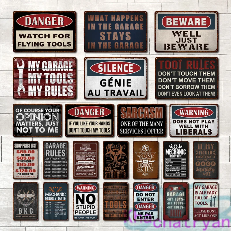 

Danger Warning Tool Operation Garage Rools Metal Plate Painting Iron Tin Sign Wall Pictures For Machine Room Garage Home Decor