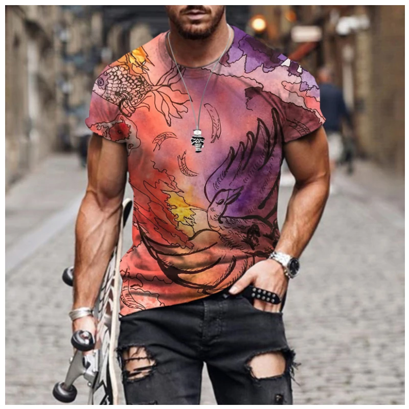 

New 2021 European and American new men's casual round neck short-sleeved digital printing Slim pullover men's T-shirt