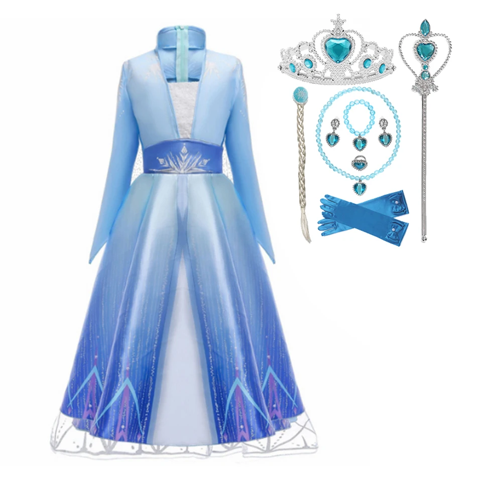 2021 New Frozen Elsa Dress Girls Summer Dress Princess Cosplay Costume For Kids Christmas Birthday Fancy Party Halloween Outfits