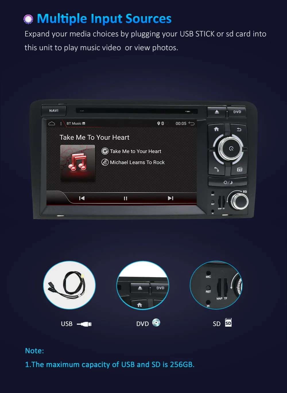 Bosion 7 дюймов HD 2 Din автомагнитола стерео Android 9,0 Восьмиядерный dvd-плеер Мультимедиа Навигация gps для Audi A3 8P 2003-2011