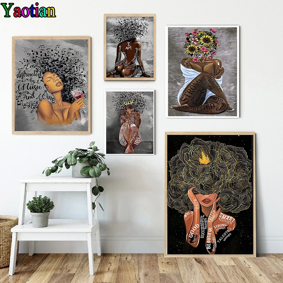 

DIY 5D Diamond Painting Full Square African American Black Woman Diamond Embroidery Mosaic Art Home Decoration Craft Kit