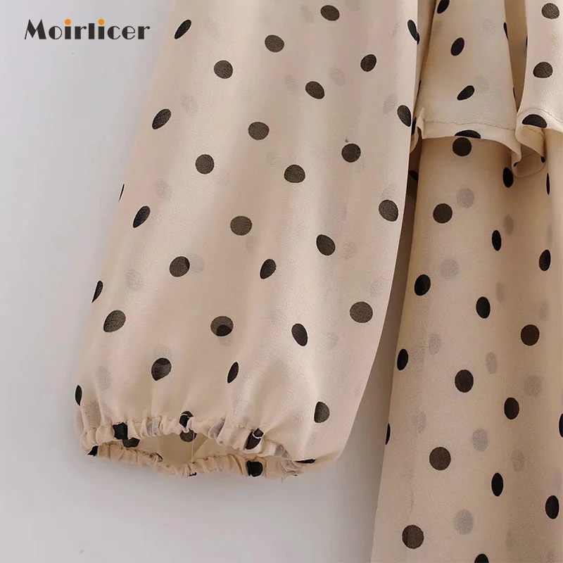 Женское длинное платье в горошек зимнее макси с длинным рукавом v образным