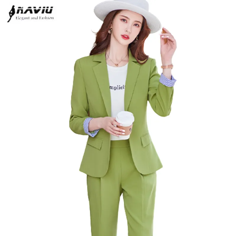 Fruit Green Pants Suits Women Spring New High End Formal Temperament Casual Fashion Blazer And Trousers Office Ladies Work Wear