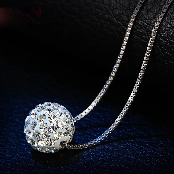 

Classic Female Round Ball Pendant Necklace Charm Silver Color Chain Necklaces For Women Cute White Zircon Stone Wedding Necklace